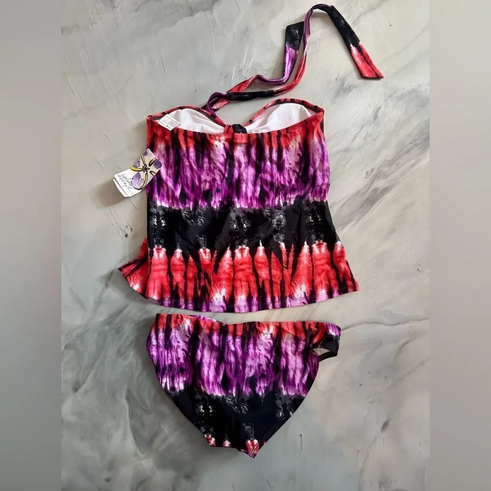 NWT New ISLAND ESCAPE Macys Tie Dye Bandini Tankini Red Purple Black White 6